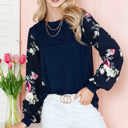 Large NAVY SOLID TUNIC WITH FLORAL CHIFFON SLEEVES