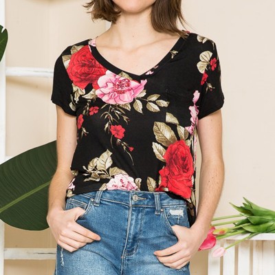 FLORAL V-NECK SHORT SLEEVE TOP