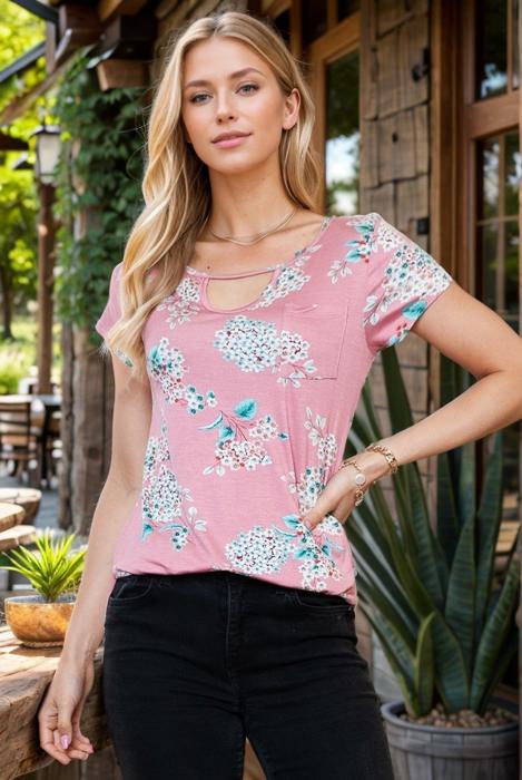 LONG FLORAL TUNIC TOP CHEST STRAP DETAIL