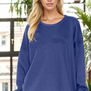 S-M BLUE SOLID FLEECE OVERSIZED SWEATSHIRT
