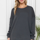 S-M CHARCOAL SOLID FLEECE OVERSIZED SWEATSHIRT