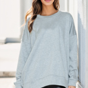 S-M HEATHER GREY SOLID FLEECE OVERSIZED SWEATSHIRT