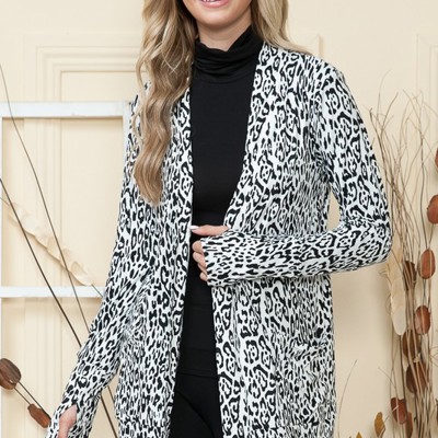 ANIMAL PRINT OPEN CARDIGAN WITH THUMB HOLE