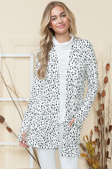 DOT PRINT OPEN CARDIGAN WITH THUMB HOLE