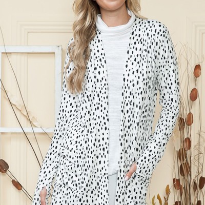 DOT PRINT OPEN CARDIGAN WITH THUMB HOLE