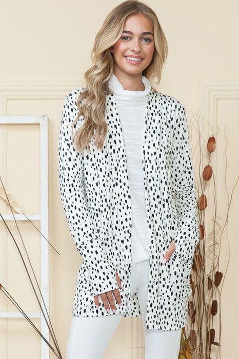 DOT PRINT OPEN CARDIGAN WITH THUMB HOLE
