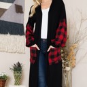  OPEN MIDI CARDIGAN WITH PLAID CONTRAST