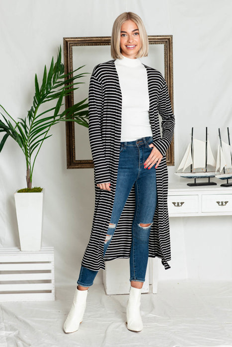 STRIPE OPEN MAXI CARDIGAN
