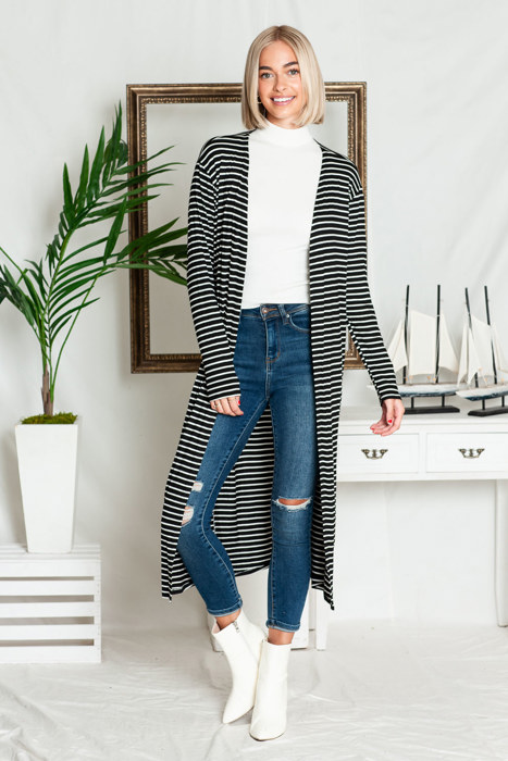 STRIPE OPEN MAXI CARDIGAN