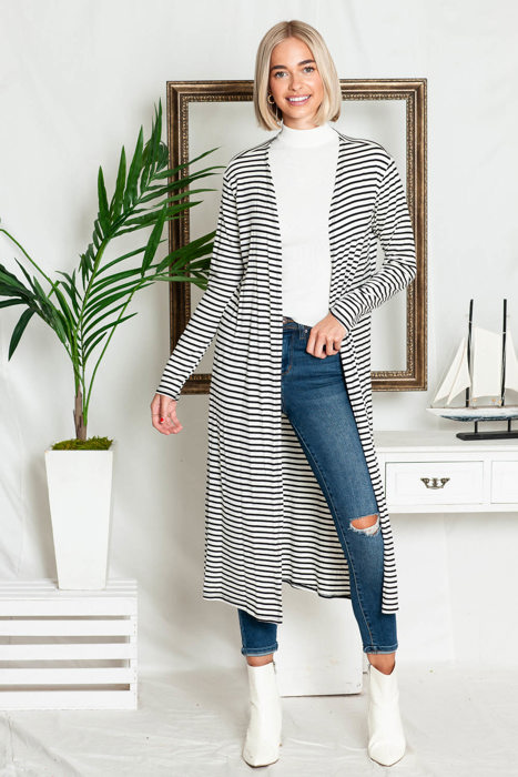 STRIPE OPEN MAXI CARDIGAN