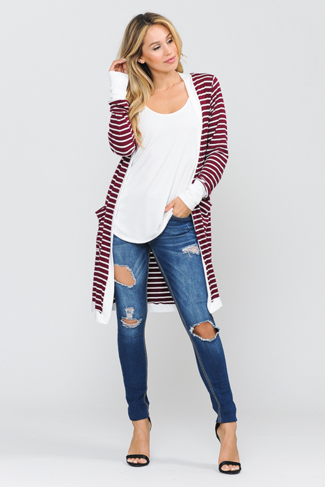 Lightweight Stripe Midi Open Cardigan 