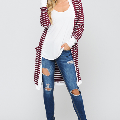 Lightweight Stripe Midi Open Cardigan 