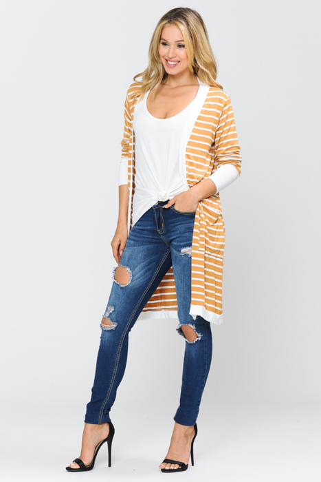 Stripe Midi Open Cardigan