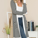 Large CHARCOAL Stripe Midi Open Cardigan