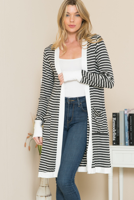 Stripe Midi Open Cardigan