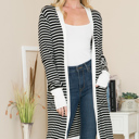 Large BLACK Stripe Midi Open Cardigan