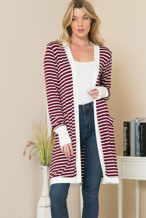 Stripe Midi Open Cardigan