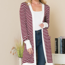 XL BURGUNDY Stripe Midi Open Cardigan