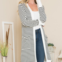 Medium WHITE Stripe Midi Open Cardigan