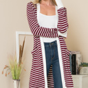 Large BURGUNDY Stripe Midi Open Cardigan