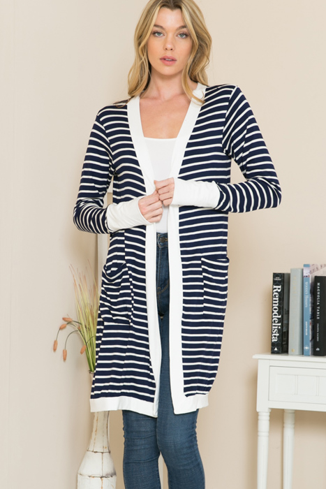 Stripe Midi Open Cardigan