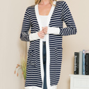 Medium NAVY Stripe Midi Open Cardigan