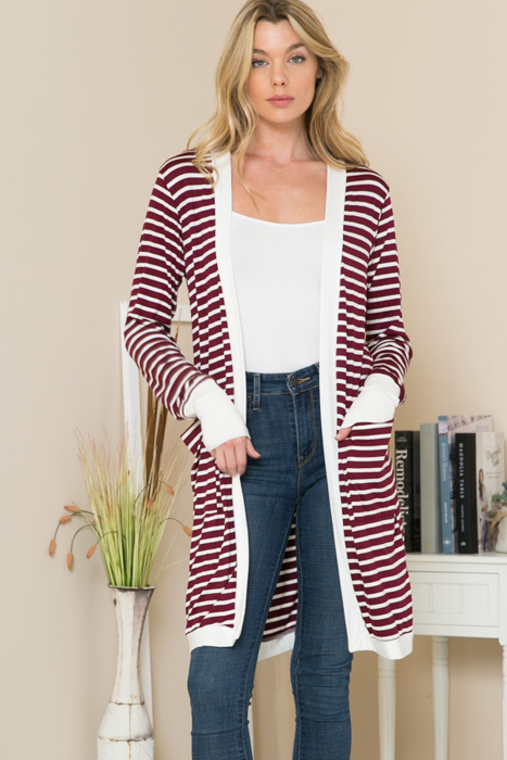 Stripe Midi Open Cardigan