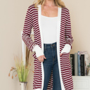 Medium BURGUNDY Stripe Midi Open Cardigan