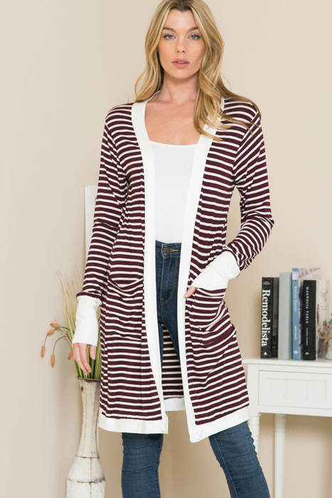 Lightweight Stripe Midi Open Cardigan 