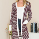 Small WINE Lightweight Stripe Midi Open Cardigan 
