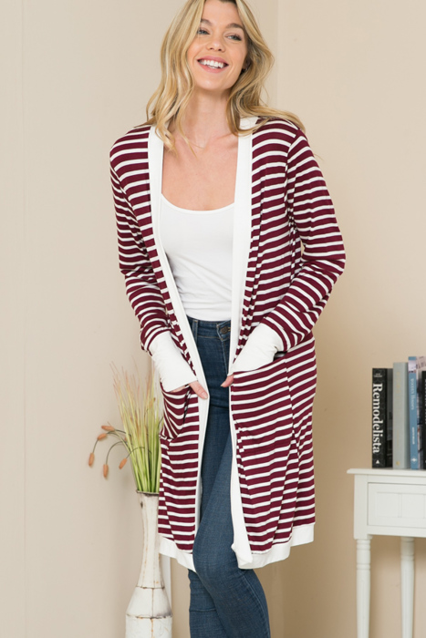 Stripe Midi Open Cardigan