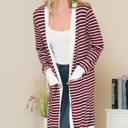 Small BURGUNDY Stripe Midi Open Cardigan