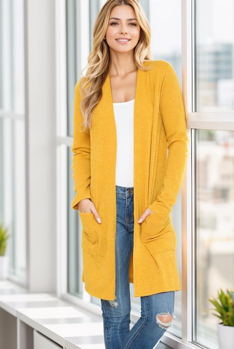 LIGHTWEIGHT MIDI OPEN CARDIGAN WITH FRONT POCKETS