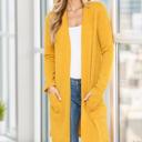 Small MUSTARD LIGHTWEIGHT MIDI OPEN CARDIGAN WITH FRONT POCKETS