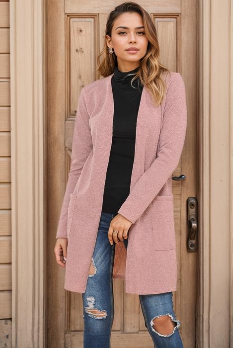 LIGHTWEIGHT MIDI OPEN CARDIGAN WITH FRONT POCKETS