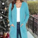 Small TURQUOISE LIGHTWEIGHT MIDI OPEN CARDIGAN WITH FRONT POCKETS