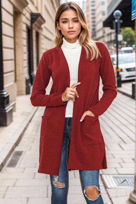 LIGHTWEIGHT MIDI OPEN CARDIGAN WITH FRONT POCKETS