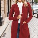 Small BURGUNDY LIGHTWEIGHT MIDI OPEN CARDIGAN WITH FRONT POCKETS