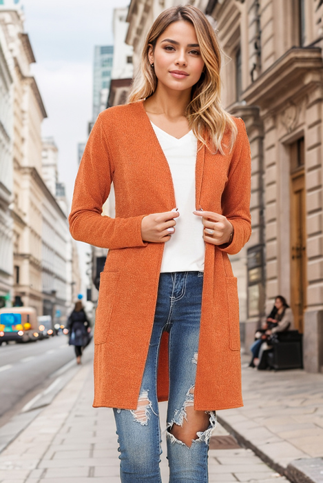 LIGHTWEIGHT MIDI OPEN CARDIGAN WITH FRONT POCKETS