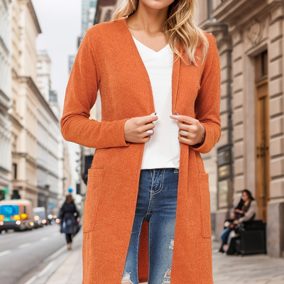 LIGHTWEIGHT MIDI OPEN CARDIGAN WITH FRONT POCKETS