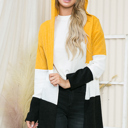 Medium MUSTARD SOLID COLOR BLOCK HOODED OPEN CARDIGAN