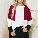 Small BURGUNDY SOLID COLOR BLOCK HOODED OPEN CARDIGAN