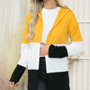 Large MUSTARD SOLID COLOR BLOCK HOODED OPEN CARDIGAN