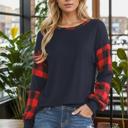  ROUNDED BOTTOM TOP WITH PLAID SLEEVES