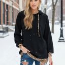 Small BLACK SOLID HOODIE WITH ANIMAL CONTRAST