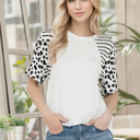 Small WHITE COLOR BLOCK WITH HEART SLEEVES TOP