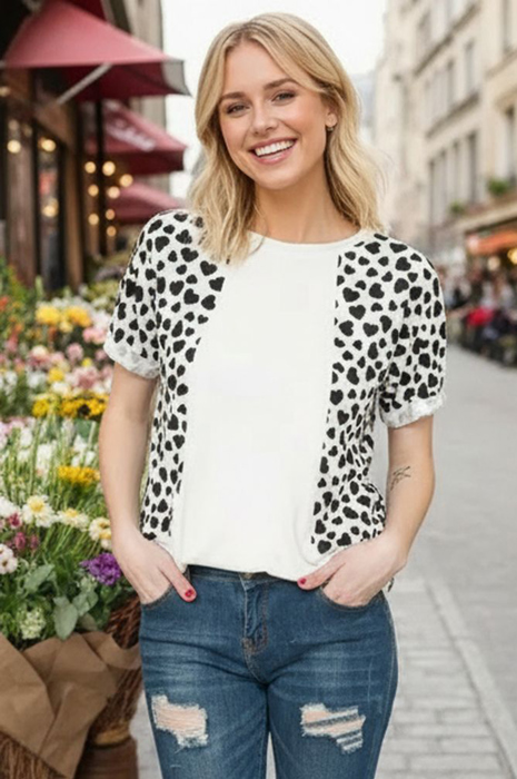 HEART COLOR BLOCK SHORT SLEEVE TOP