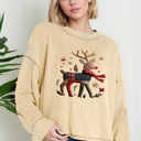Small OATMEAL Oversized Crew Neck Top with REINDEER Print