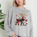 Small HEATHER GREY Oversized Crew Neck Top with REINDEER Print