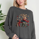 Small CHARCOAL Oversized Crew Neck Top with REINDEER Print
